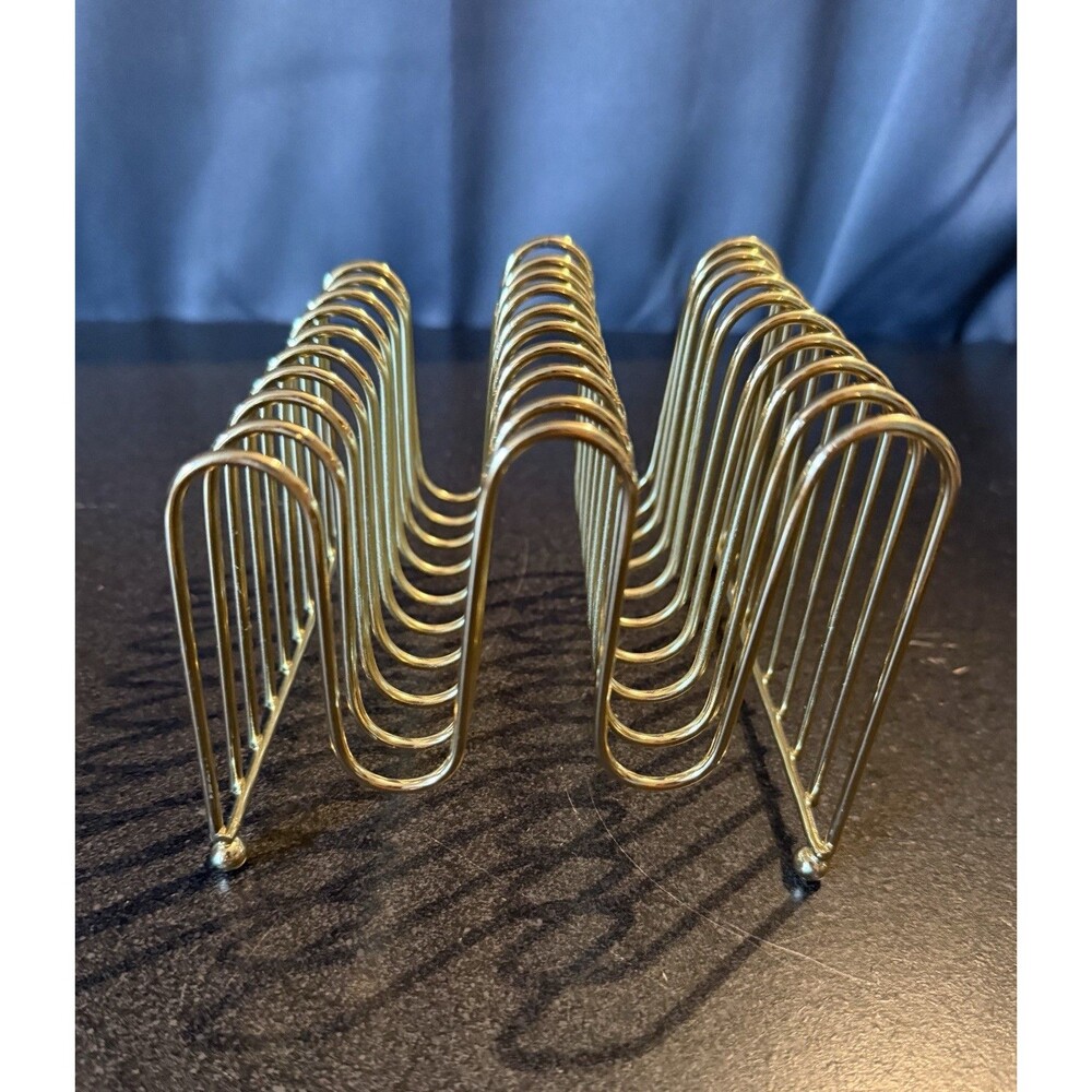 Gold Tone Bent Wire Desk Organizer Mail Letter Sorter Holds Magazines Files Glam